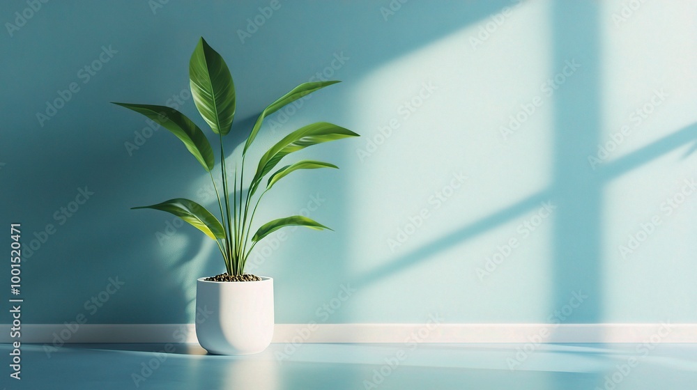Modern Indoor Plant with Blue Wall and Natural Light Modern Indoor Plant with Blue Wall and Natural Light