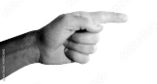 Halftone image of hand. Pop art retro style illustration