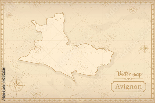 Map of Avignon in the old style, brown graphics in retro fantasy style. city in France.