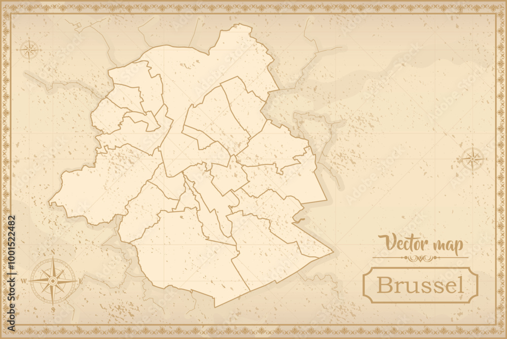 Obraz premium Map of Brussels in the old style, brown graphics in retro fantasy style. city in Belgium.