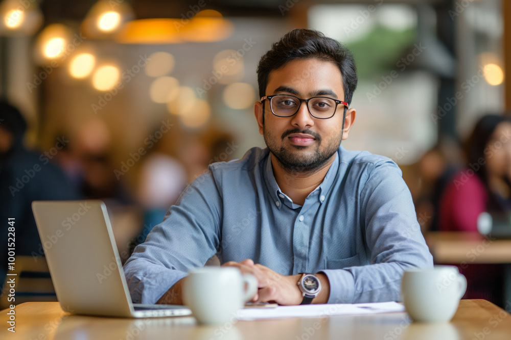 Confident businessman in a modern cafe. Professional image portraying confidence and approachability. Ideal for business articles, blogs, and corporate presentations. Confident businessman in a modern cafe. Professional image portraying confidence and approachability. Ideal for business articles, blogs, and corporate presentations.