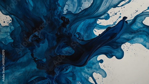 Blue fluid ink wash background. photo