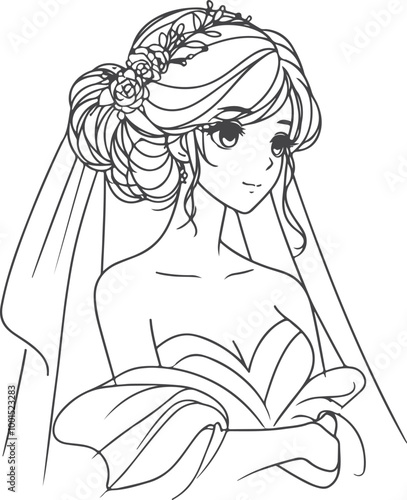 line art bride girl and mordan Woman line Drawing design.