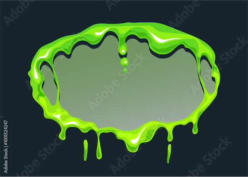 Green slime goo flows frames with different shapes. Mucus fluid cartoon style concept. Vector graphic design illustration