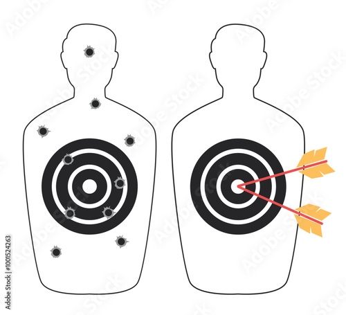 Target gun gunshot bullet man silhouette shot isolated set. Vector graphic design element illustration