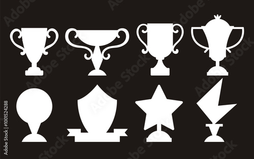 Trophy winner cups silhouette prize award isolated set concept. Vector design graphic illustration