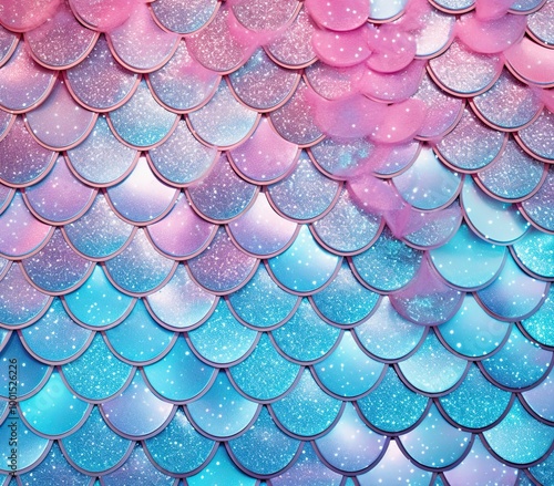 Pastel pink and blue mermaid scales with glitter texture background