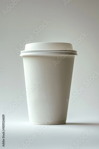 A blank takeaway coffee cup with a lid, isolated on a white background