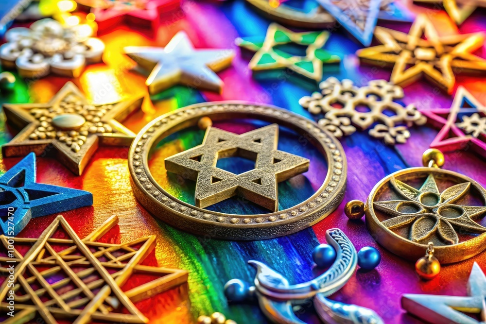Fototapeta premium Diverse Symbols of Faith Celebrating Freedom of Religion in a Colorful and Inclusive Environment
