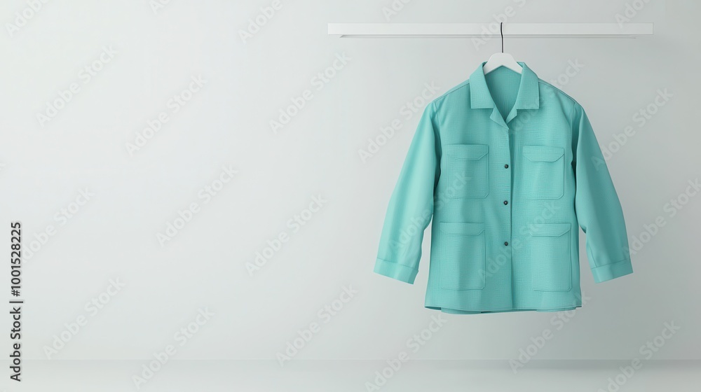 Hanging Blue Jacket on White Background Hanging Blue Jacket on White Background