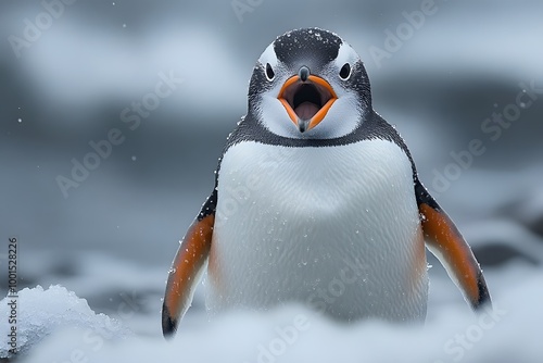 Surprised Penguin On An Icy Shore photo