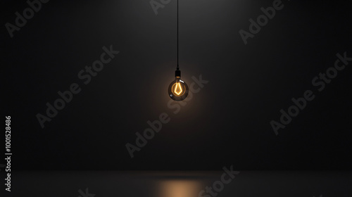 Glowing Lightbulb Hanging in a Dark Room