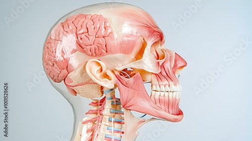 Anatomy Chart of Upper Body, detailed illustration highlighting muscles, bones, and organs for educational purposes, vibrant colors, clear labels photo