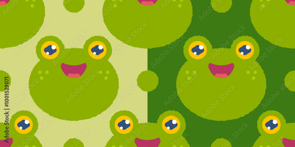 Obraz premium Vector set patterns of cute green frogs. Kawaii frogs pattern.
