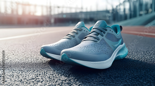 Cushioned Running Shoes on Asphalt Track