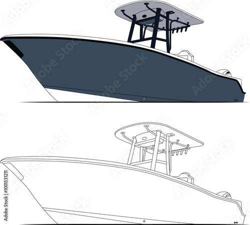 Fishing Boat Vector, Bluewater Boat Vector, Fishing Boat Images, Sport Fishing Boat Vector, Line Art, Vector Art, Fishing Illustration, Boat Vector, Free Image Download