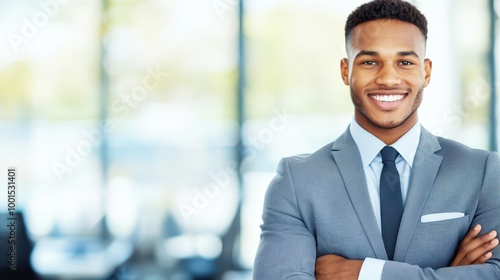 Businessman in a suit working on a phone and laptop in an office with blue bokeh lights. Concept of multitasking, technology, and productivity.