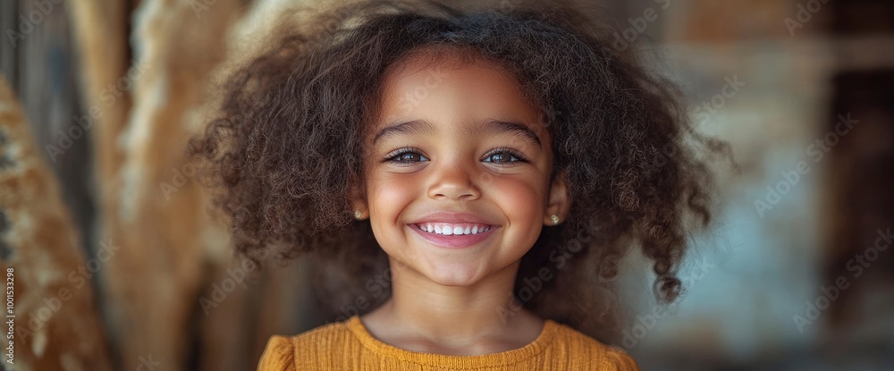 Portrait of a Smiling Young Girl with Curly Hair Portrait of a Smiling Young Girl with Curly Hair
