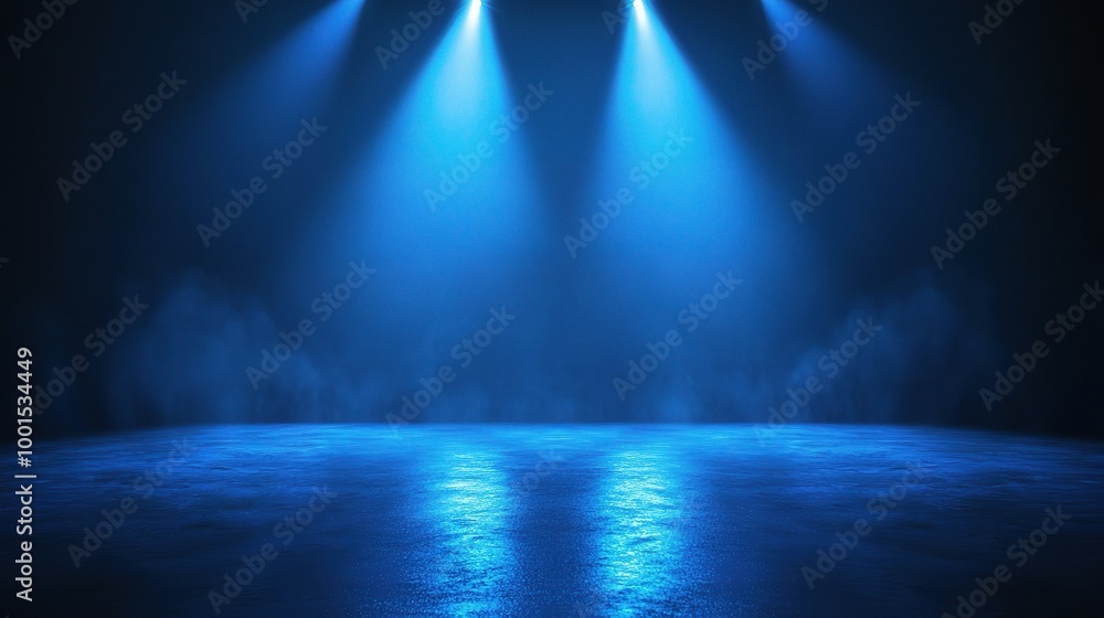 Obraz premium Dramatic Blue Stage Lighting with Fog Effects