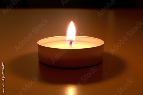 Warm glow of a burning tealight candle in a peaceful setting