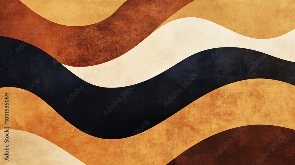 Abstract geometric pattern of wavy lines in brown, black, and white. Abstract geometric pattern of wavy lines in brown, black, and white.