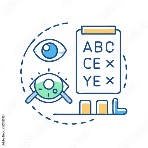 Eye chart icon, symbol of vision examination and eye health, minimalist style