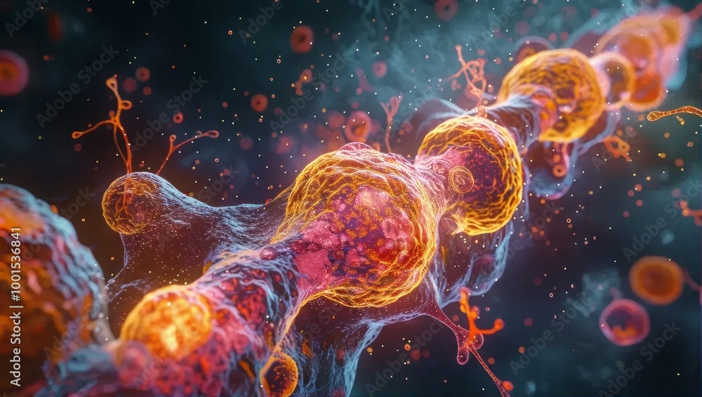 Naklejka premium Vibrant Abstract Cell Structure with Dynamic Colors