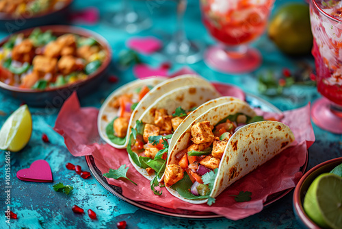 Delicious Mexican tacos with fresh ingredients, a colorful gourmet meal bursting with flavor