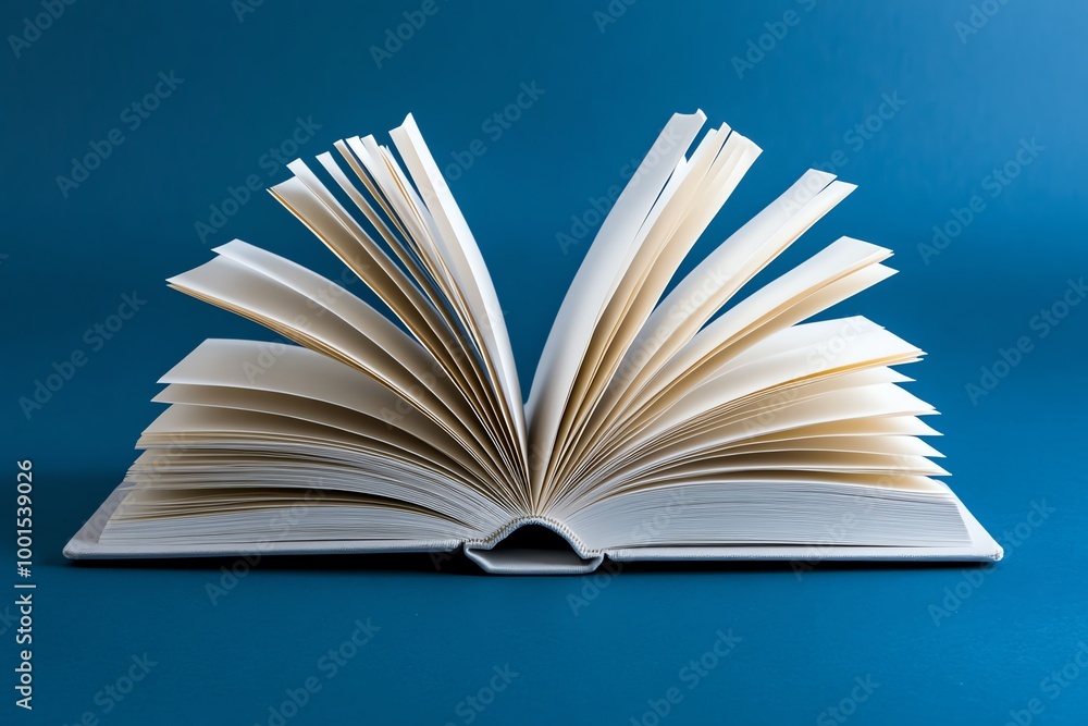 Naklejka premium Open book silhouette, with minimalist pages turning on a plain background