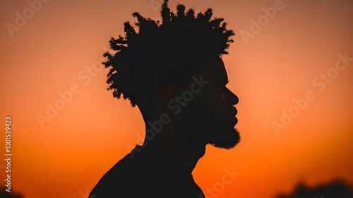 Silhouette of a Man Against a Sunset Sky