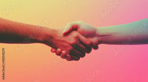 A virtual handshake against a calming gradation backdrop, symbolizing seamless digital communication and professional engagement