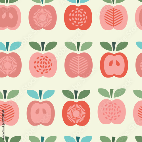 Seamless cartoon pattern with apples. 