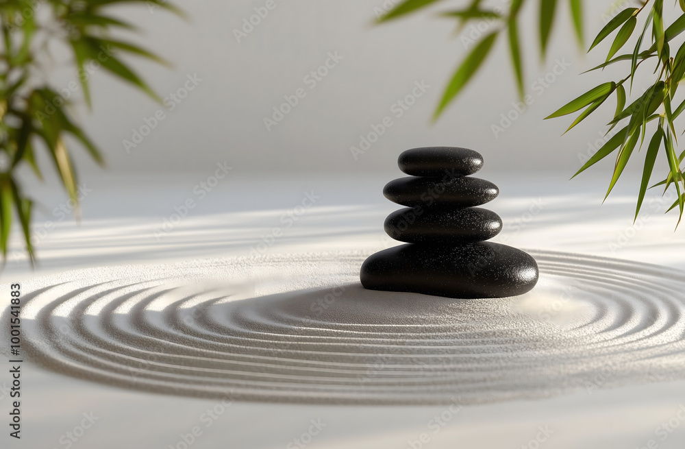 Serenity in Balance A Zen Garden with Stacked Stones and Bamboo Serenity in Balance A Zen Garden with Stacked Stones and Bamboo