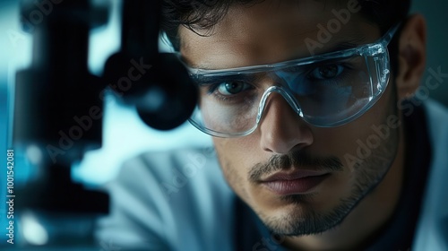 Researcher looking through a polarimeter, optical activity, stereochemistry analysis