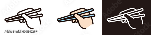 箸を持つのイラスト。食事マナーのベクターアイコン。シンプルなデザイン。