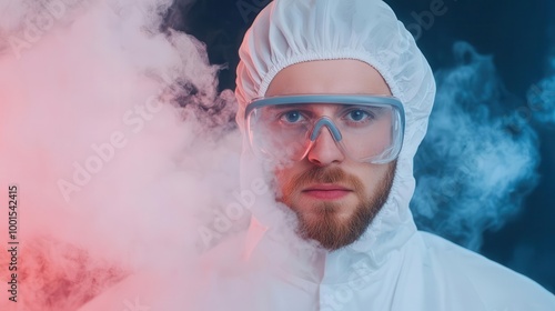 Researcher using a thermal camera to study exothermic reactions, heat study, temperature effects in chemistry photo