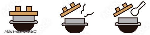 釜飯のイラスト。お米のベクターアイコン。シンプルなデザイン。