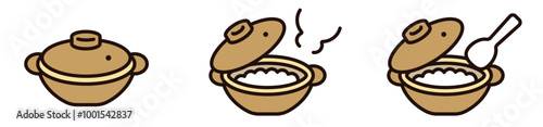 土鍋のイラスト。お米のベクターアイコン。シンプルなデザイン。
