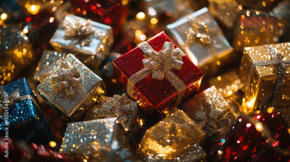 Glittery Gift Boxes Arrangement for Eye-Catching Decor Glittery Gift Boxes Arrangement for Eye-Catching Decor
