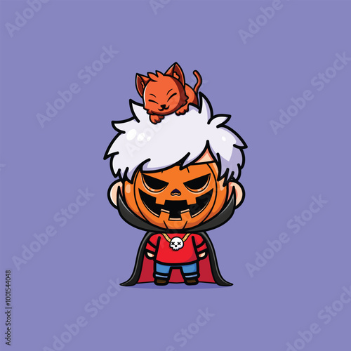 Cute Boy in Halloween Costume Cartoon Icon Illustration. People Halloween Icon Concept Isolate