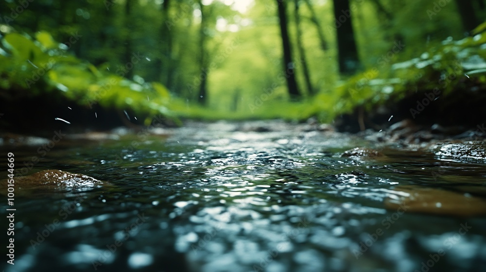 Fototapeta premium Spring background Stream of water in the forest : Generative AI