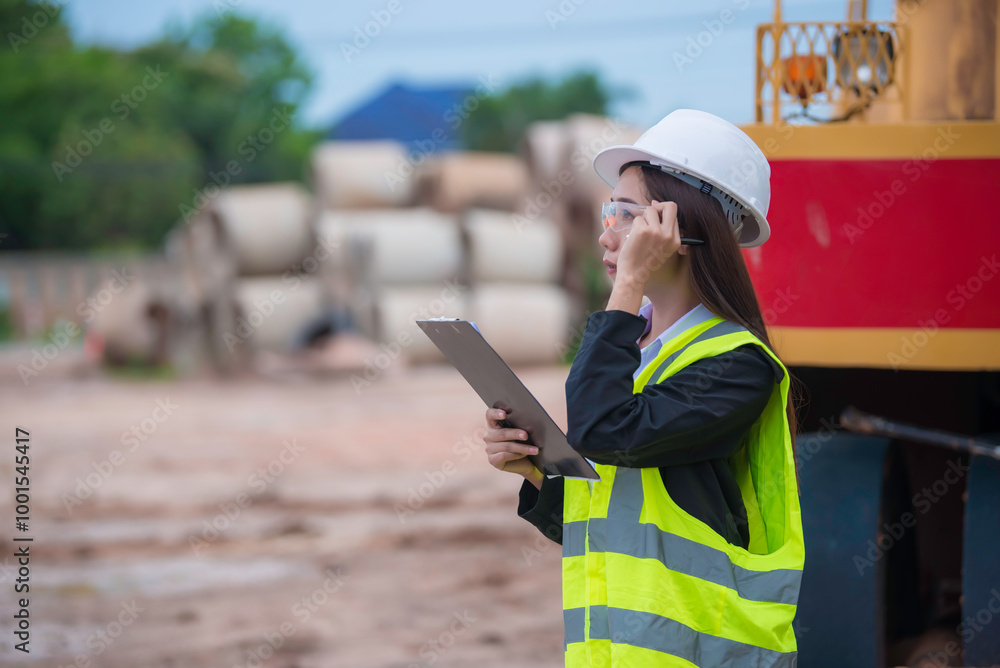 Asian engineer working at site of a large building project,Thailand people,Work overtime at construction site Asian engineer working at site of a large building project,Thailand people,Work overtime at construction site