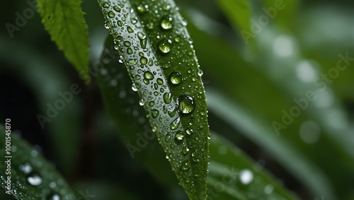 Close-up of green leaves with dew