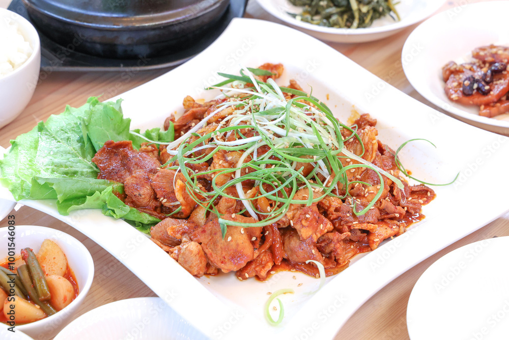korea food. stir fried spicy pork korea food. stir fried spicy pork