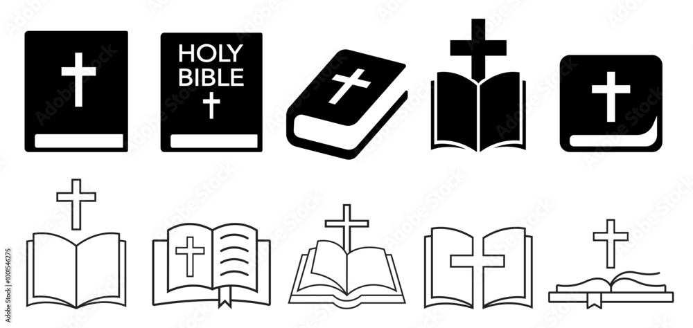 Holy Bible - vector icons, flat and linear for app or logo design. Holy Bible - vector icons, flat and linear for app or logo design.