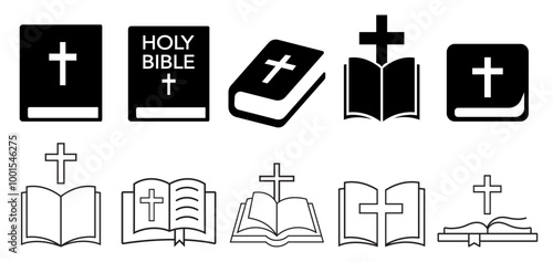Holy Bible - vector icons, flat and linear for app or logo design.