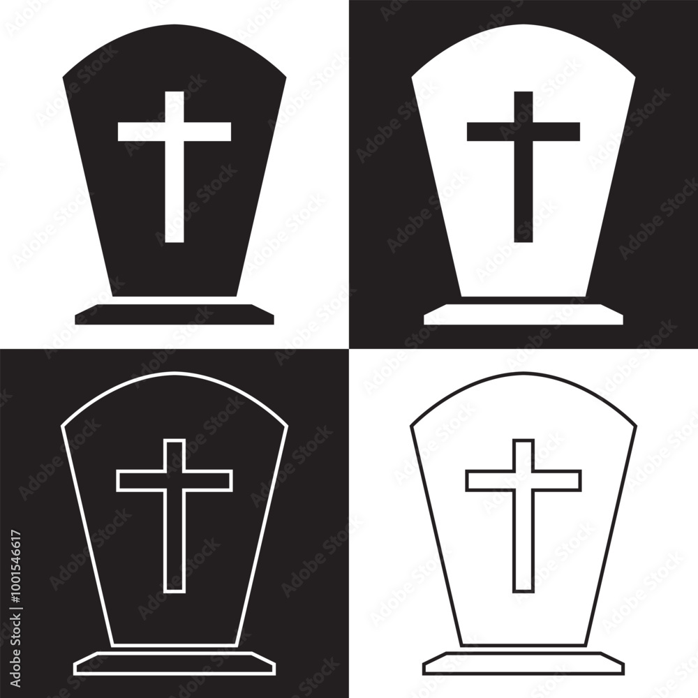 Obraz premium Gravestone, grave icon set. Tombstone symbol collection. Vector illustration isolated on white and black background. EPS 10
