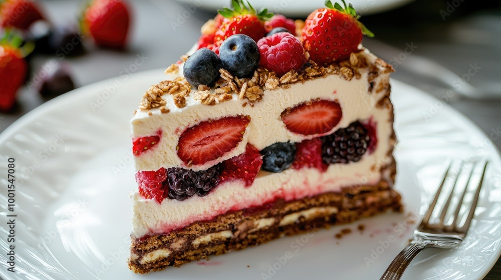 STYLE: Close-up Shot Top view | EMOTION: Tempting I SCENE: hazenut chocolate cake Icebox Cake A slice of choco shortcake ice cream layered STYLE: Close-up Shot Top view | EMOTION: Tempting I SCENE: hazenut chocolate cake Icebox Cake A slice of choco shortcake ice cream layered