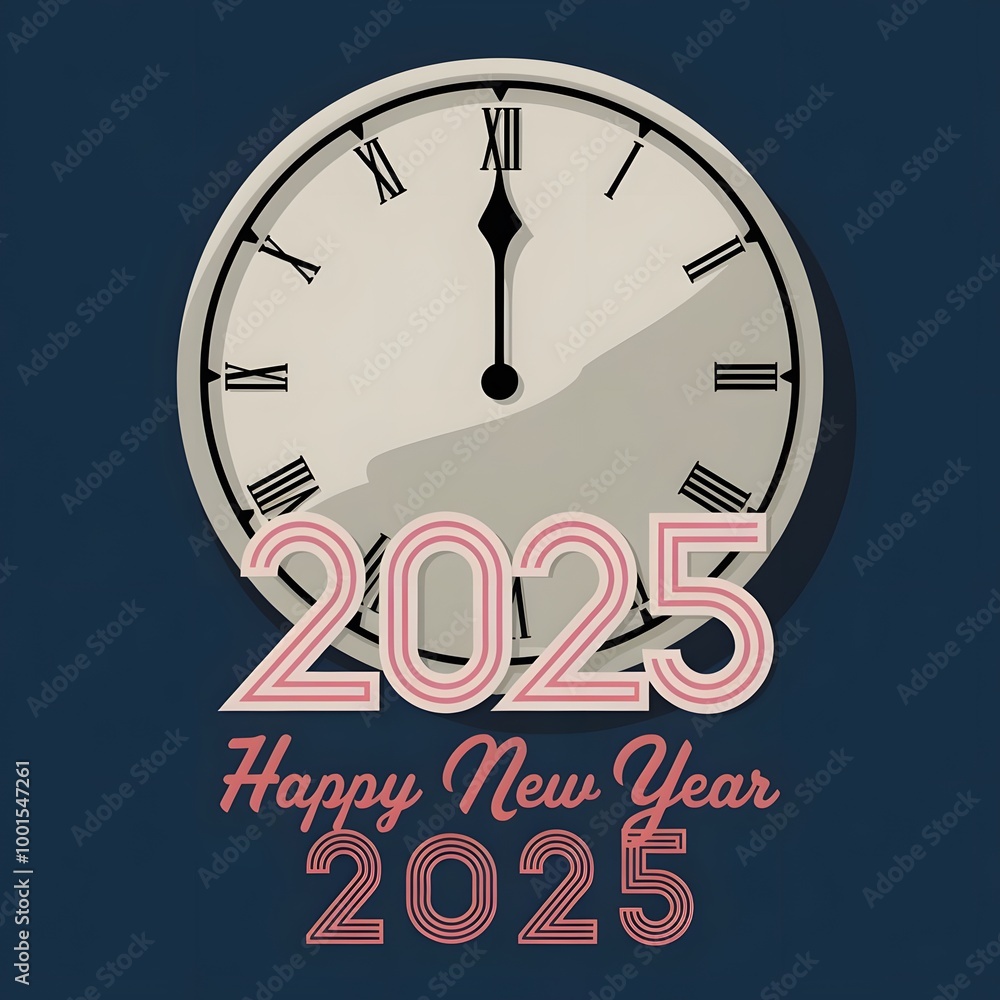 new year clock, Happy new year 2025, Happy new year poster with clock on it isolated on blue background new year clock, Happy new year 2025, Happy new year poster with clock on it isolated on blue background