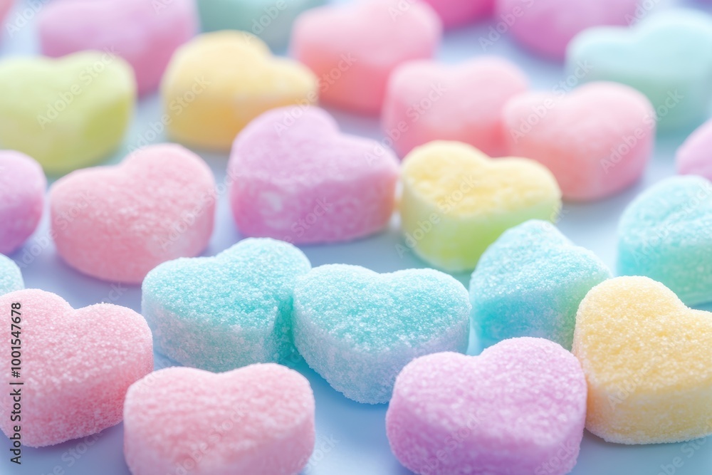 Pastel heart-shaped candies on soft background Pastel heart-shaped candies on soft background